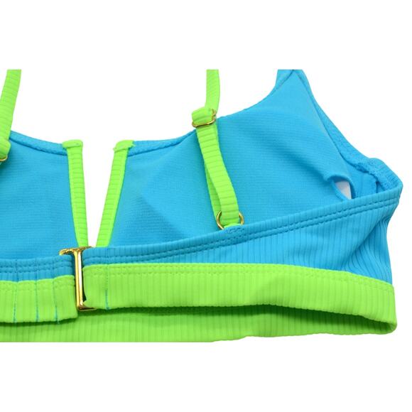 Salt Cove Juniors V-Wire Ribbed Bralette Blue Colorblock - Picture 4 of 5